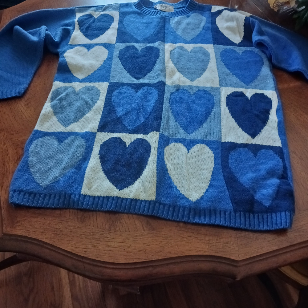 Blue Heart Pattern Sweater